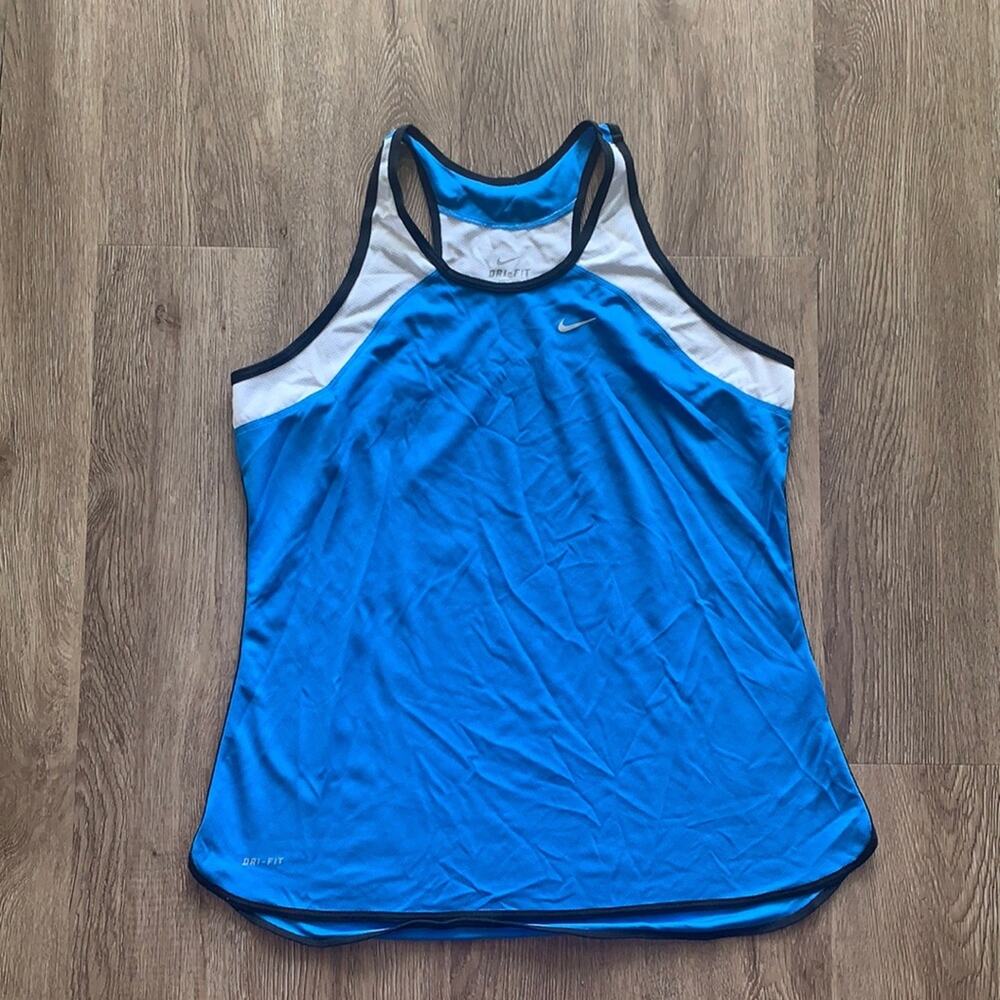 Nike Dri-Fit Racerback Tank Top Blue &‎ White Size Large Athletic Workout